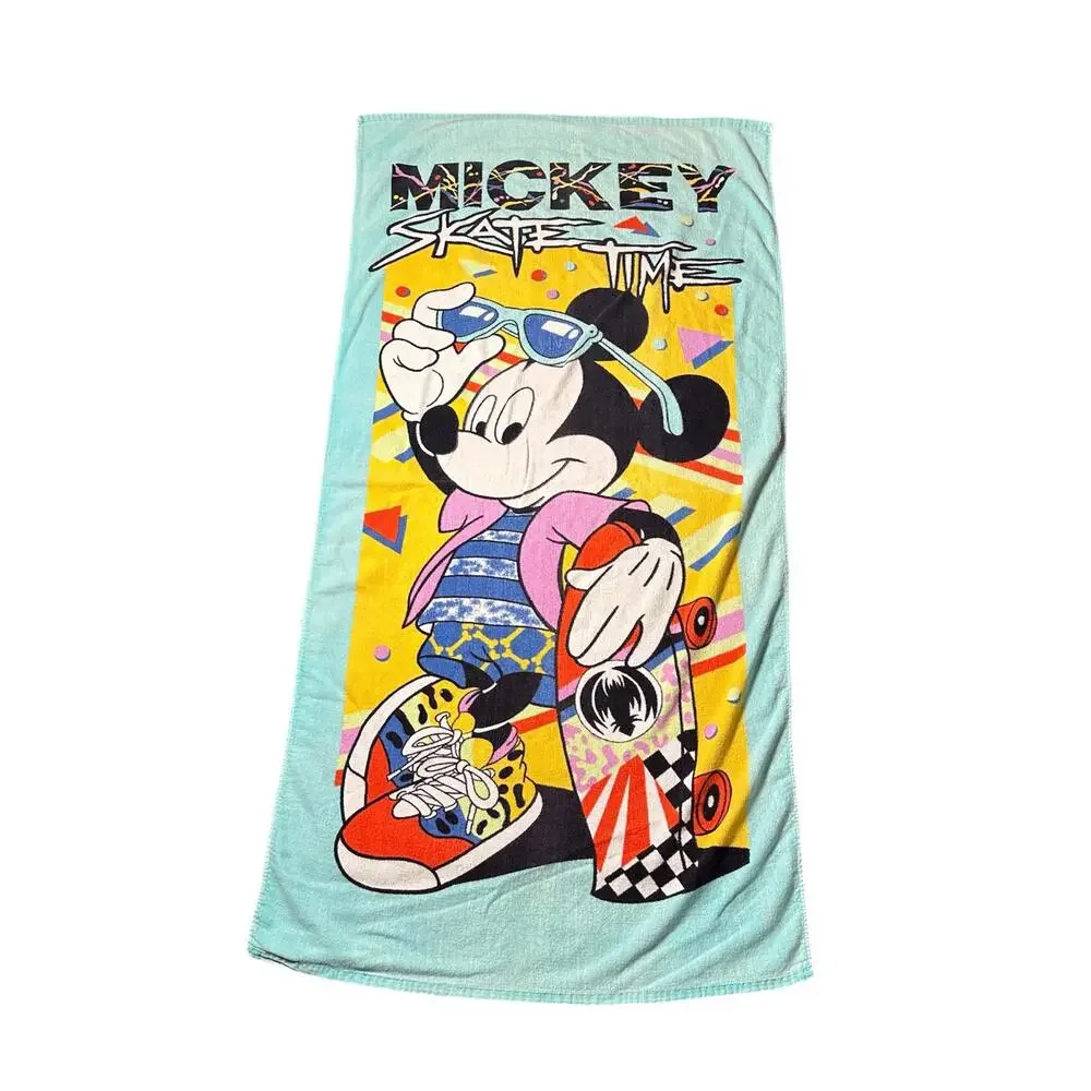 Vintage Mickey Mouse Skate Time Beach Towel - 90s Disney - Retro Pool Towel